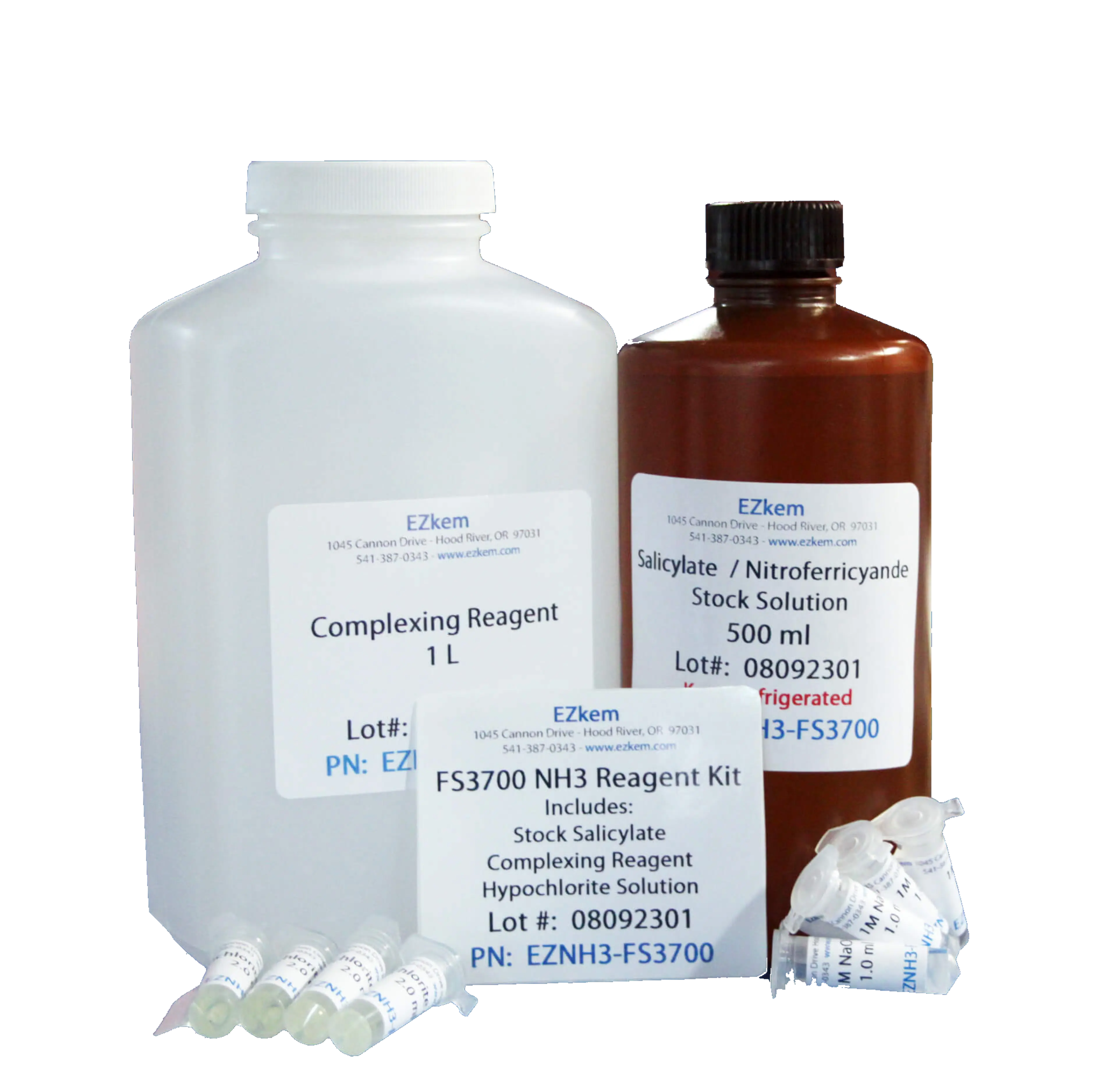 Standard Reagent Kit for Cyanide Analysis — bottles and vials